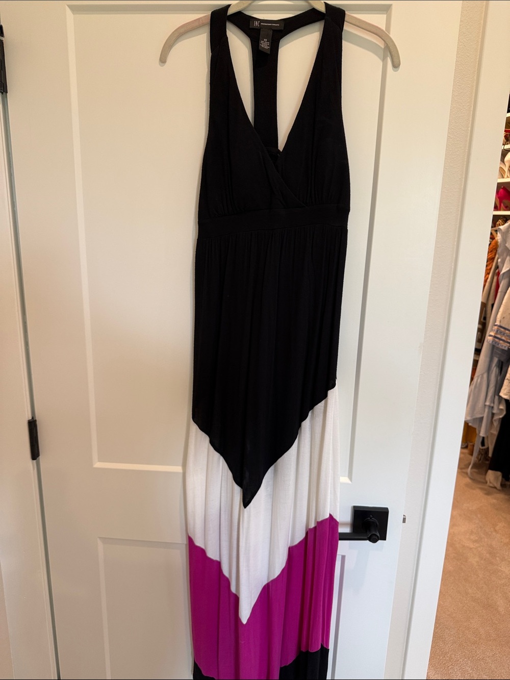 INC International Concepts Black, White & Fuchsia Halter Maxi Dress